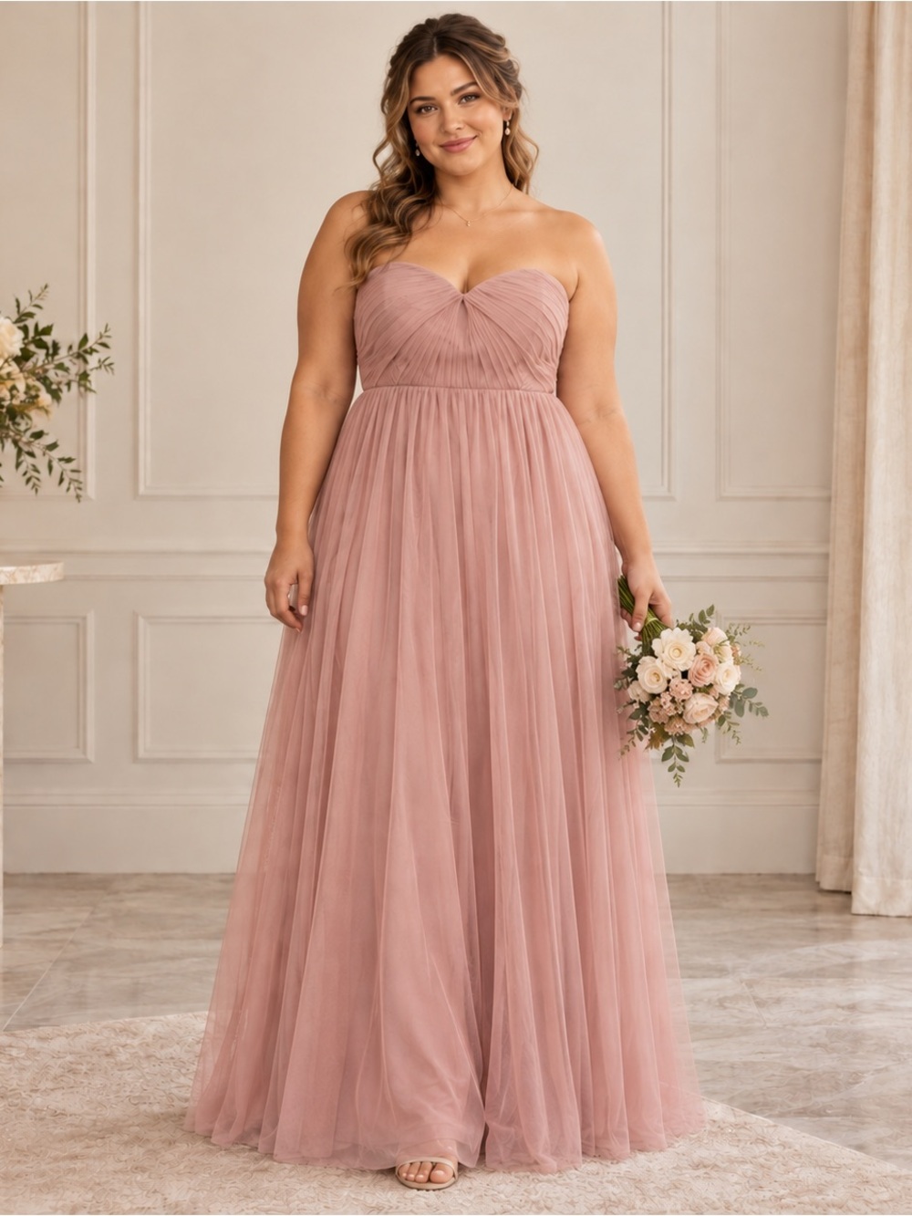 Birdy Grey Christina Dusty Rose Strapless Chiffon Bridesmaid Dress L